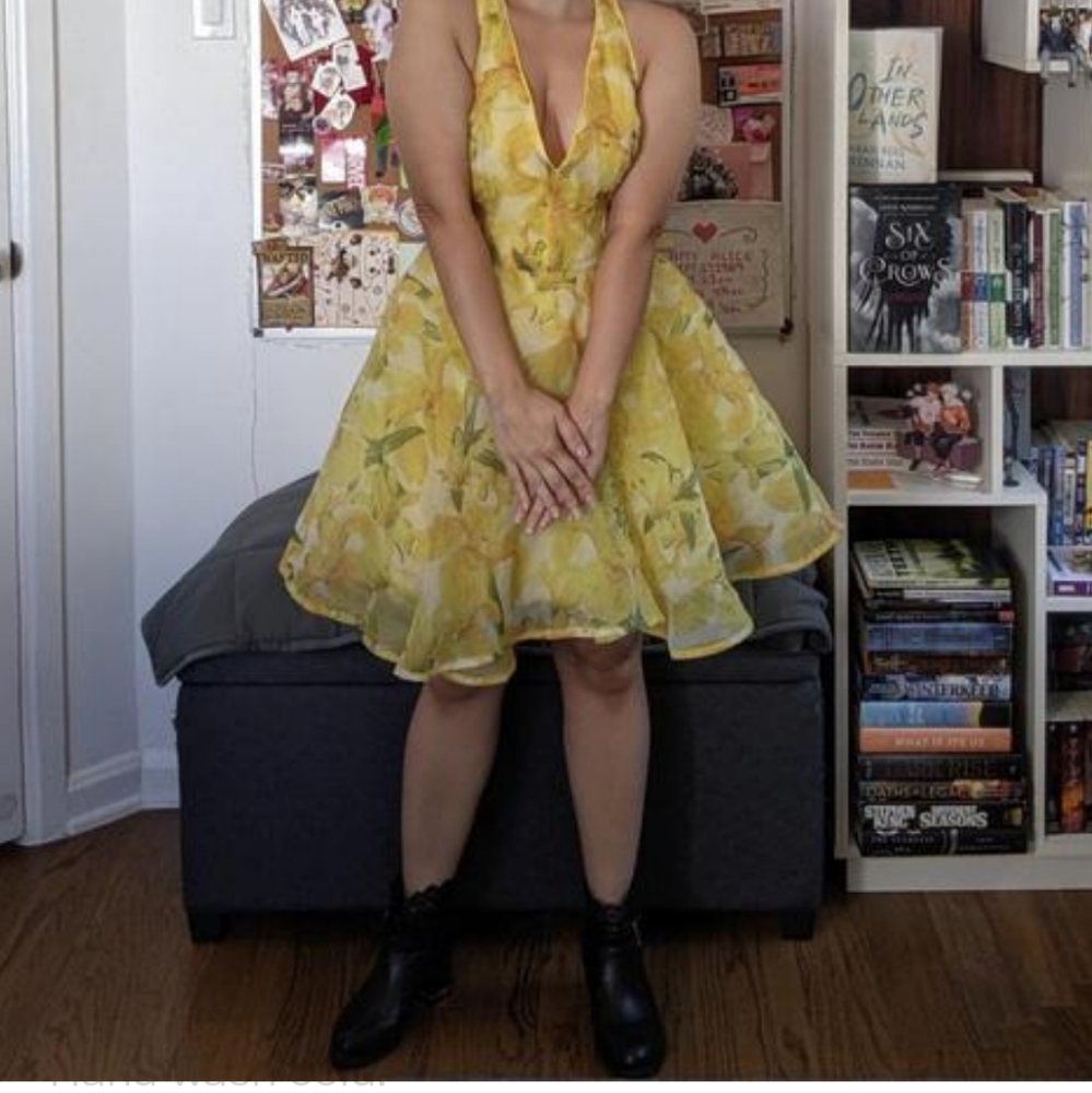 NWT Yellow Iris Print Halter Dress